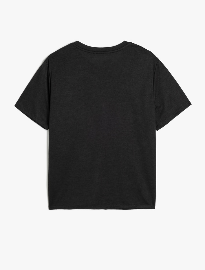  Kısa Kollu Bisiklet Yaka Taşlı Baskılı Tişört