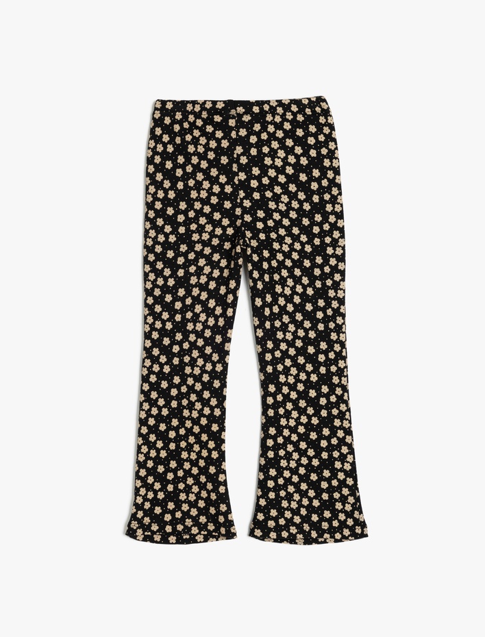 Kız Bebek Pamuklu Çiçek Baskılı Beli Lastikli İspanyol Paça Tayt