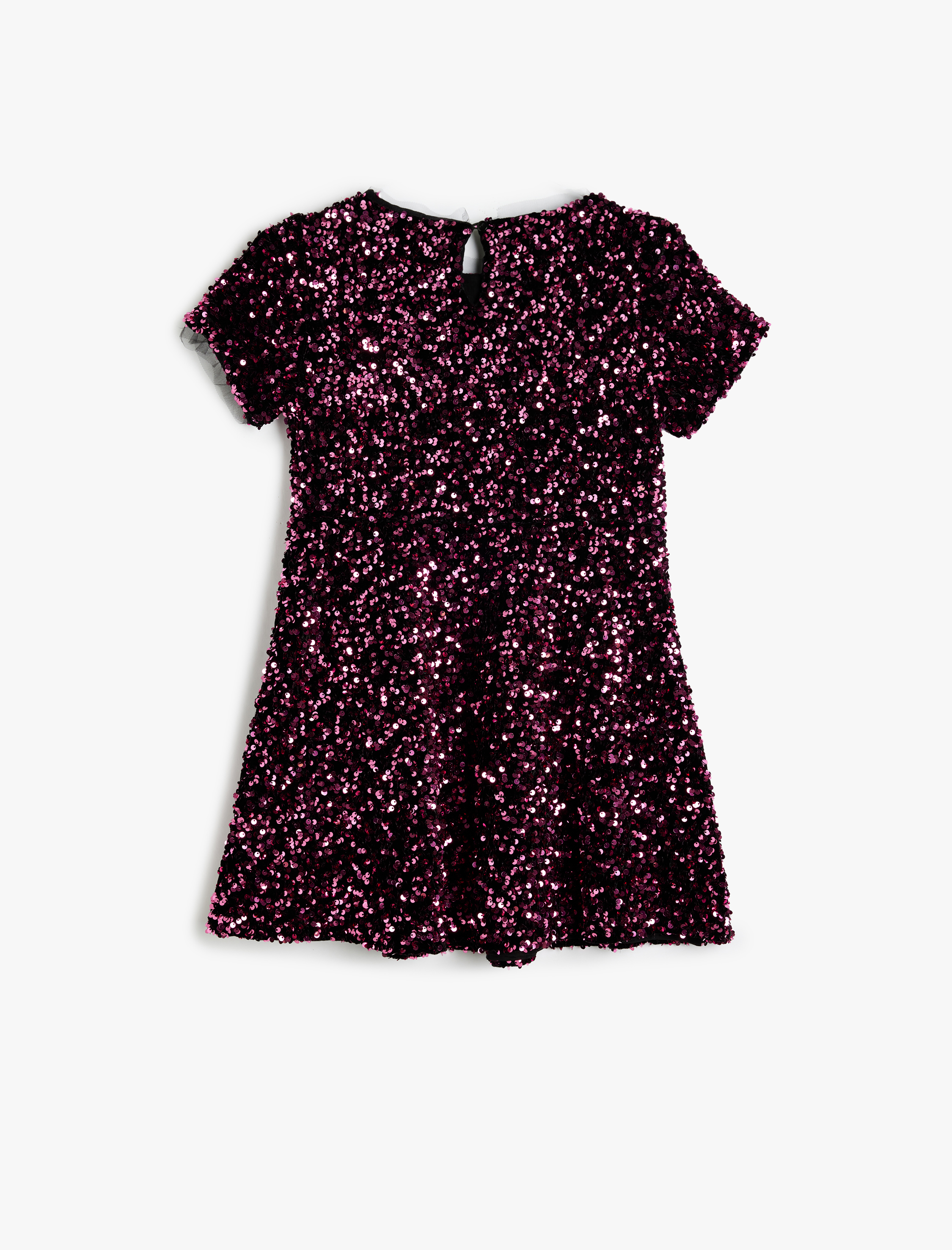  Kız Çocuk Pullu Payetli Yuvarlak Yaka Kısa Kollu Elbise