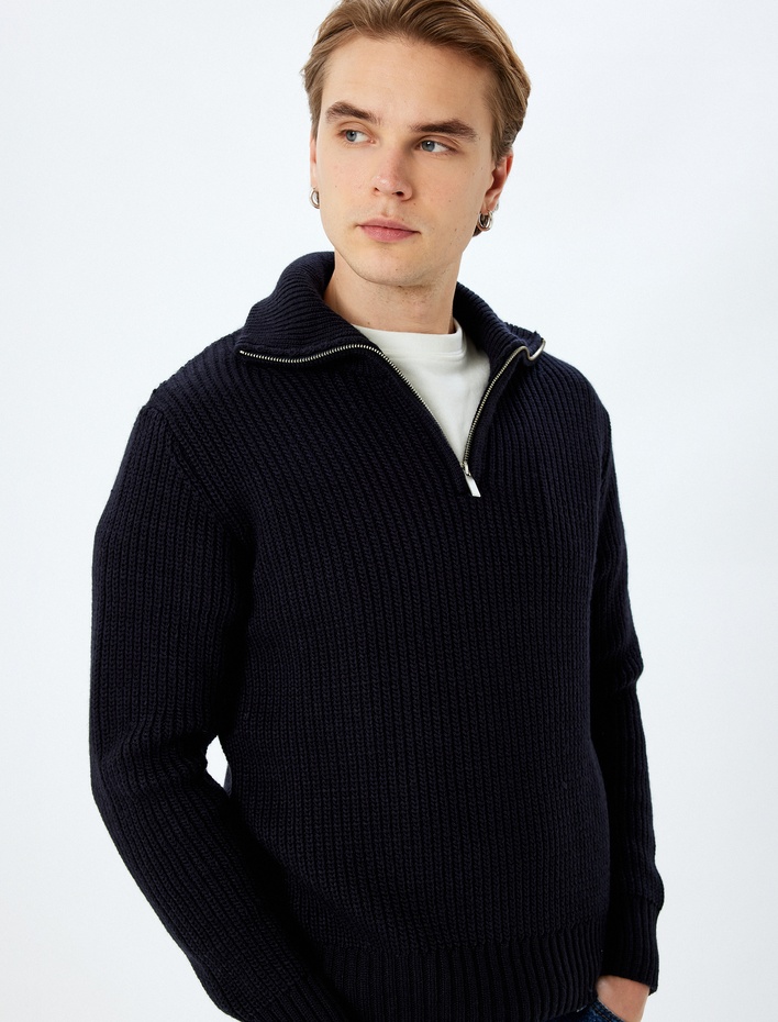  Uzun Kollu Basic Yarım Fermuarlı Kışlık Triko Kazak