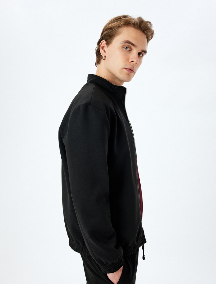  Fermuarlı Viskon Karışımlı Cep Detaylı Pike Kumaş Dik Yaka Ceket