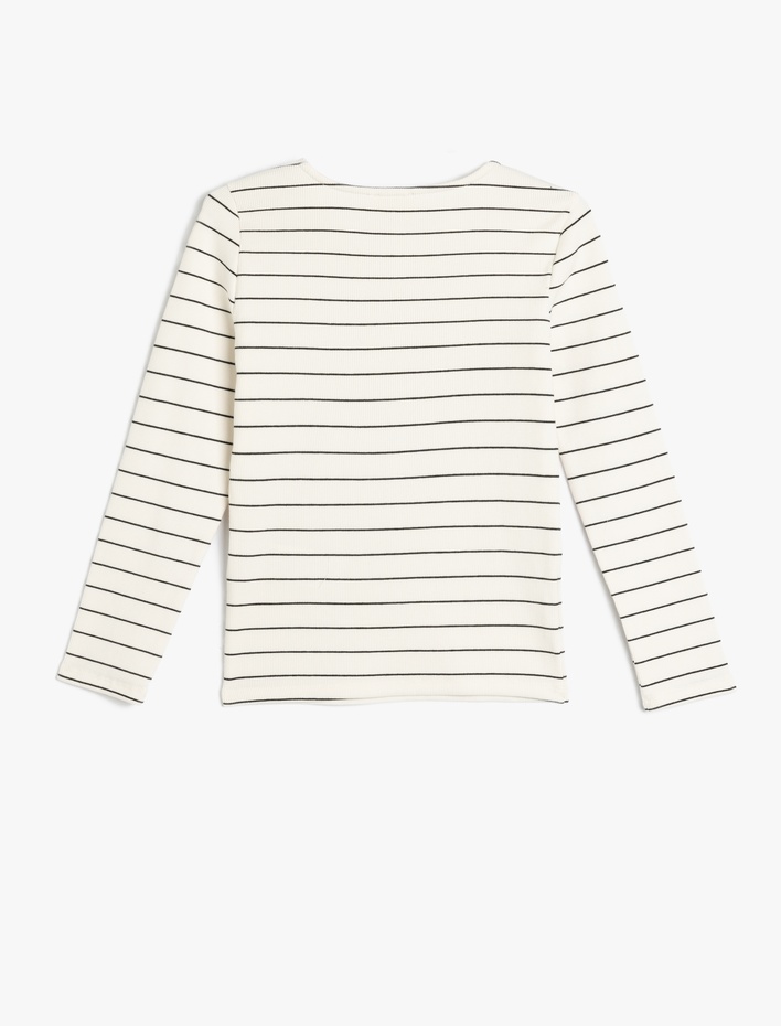 Kız Çocuk Pamuklu Uzun Kollu Fiyonk Detaylı Bisiklet Yaka Tişört