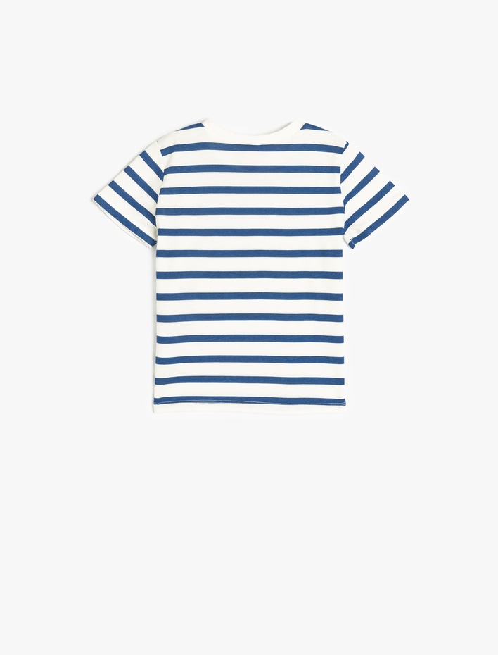 Erkek Bebek Çizgili Bisiklet Yaka Kısa Kollu Pamuklu Tişört