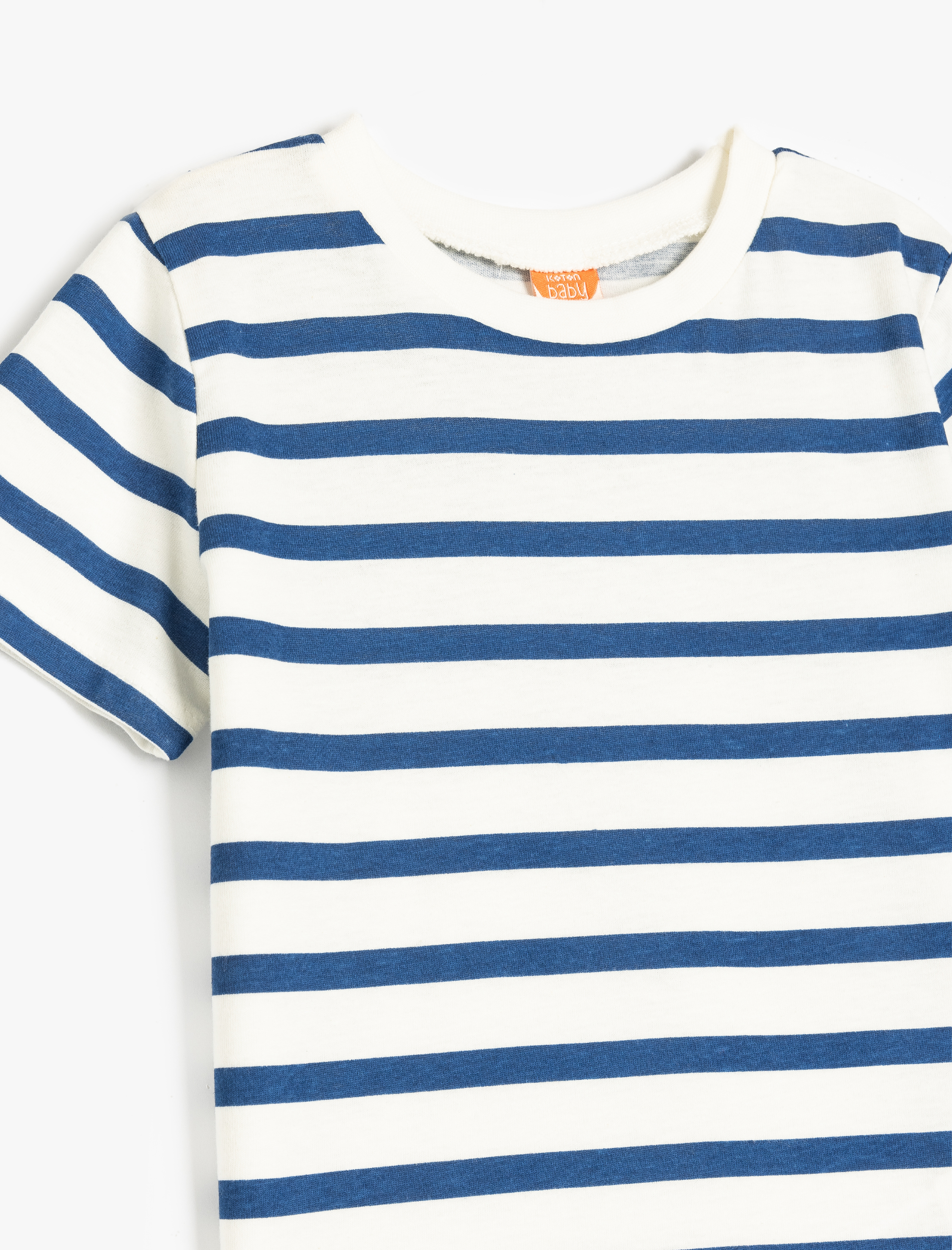  Erkek Bebek Çizgili Bisiklet Yaka Kısa Kollu Pamuklu Tişört