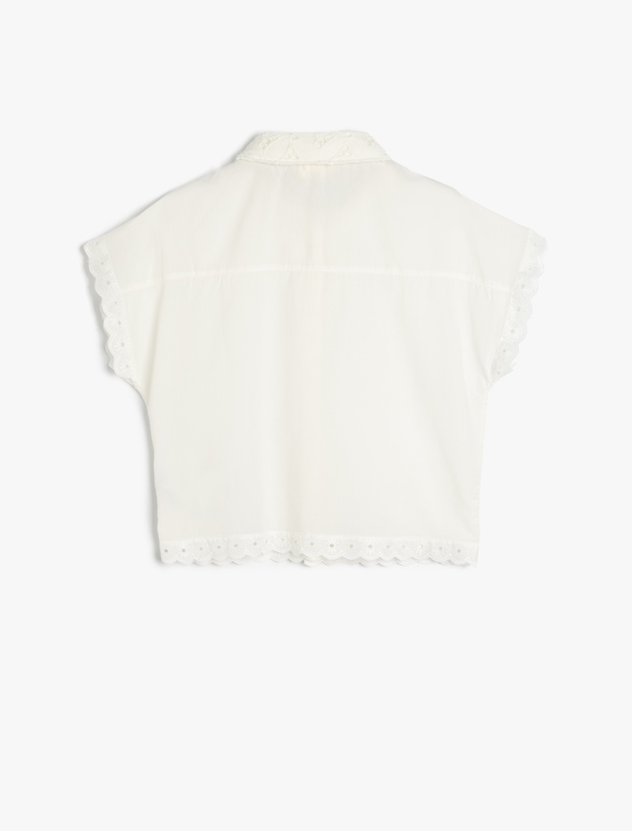 Kız Çocuk Dantel Detaylı polo Yaka Kısa Kollu Crop Gömlek
