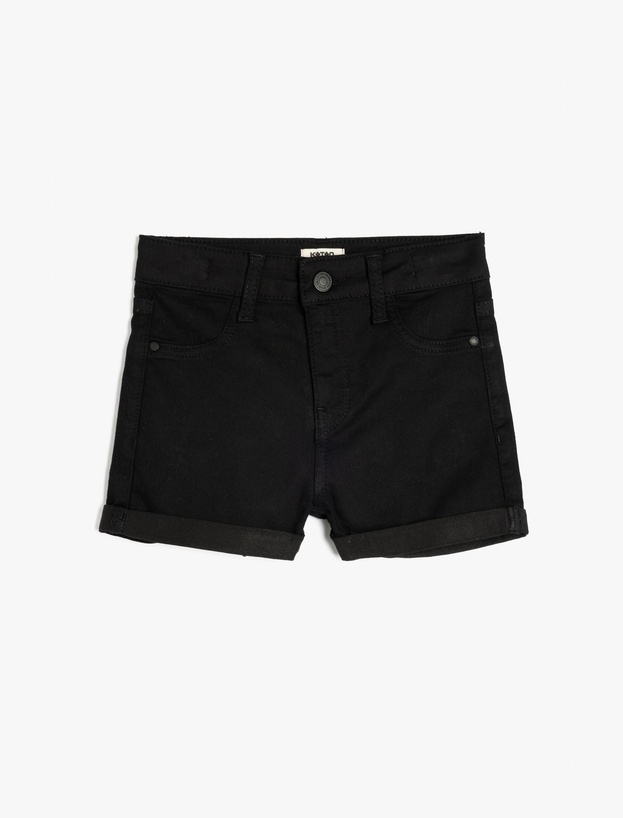 Yüksek Bel Düğmeli Basic Denim Şort_0
