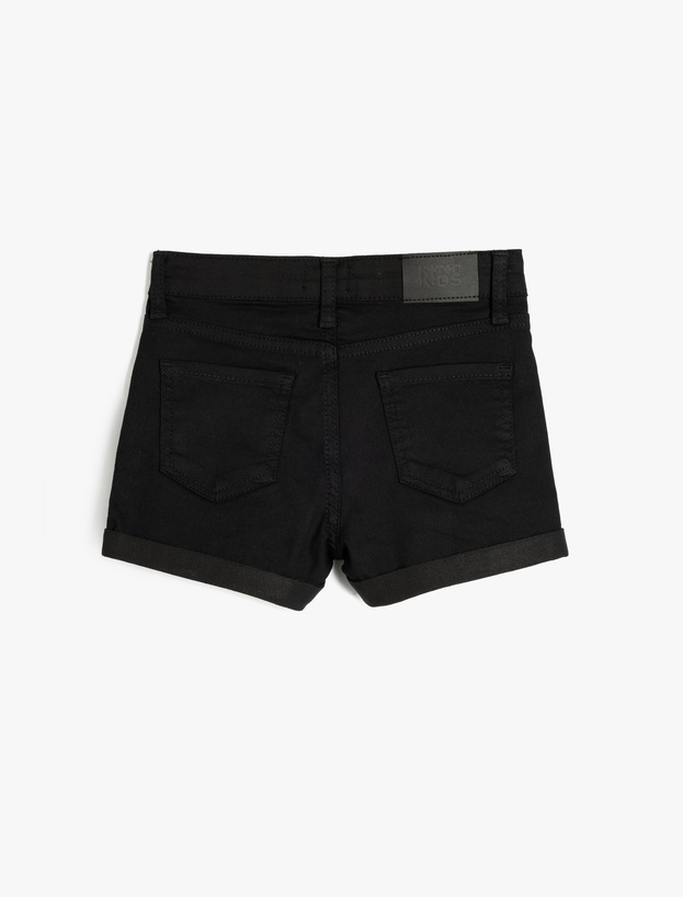 Yüksek Bel Düğmeli Basic Denim Şort_1