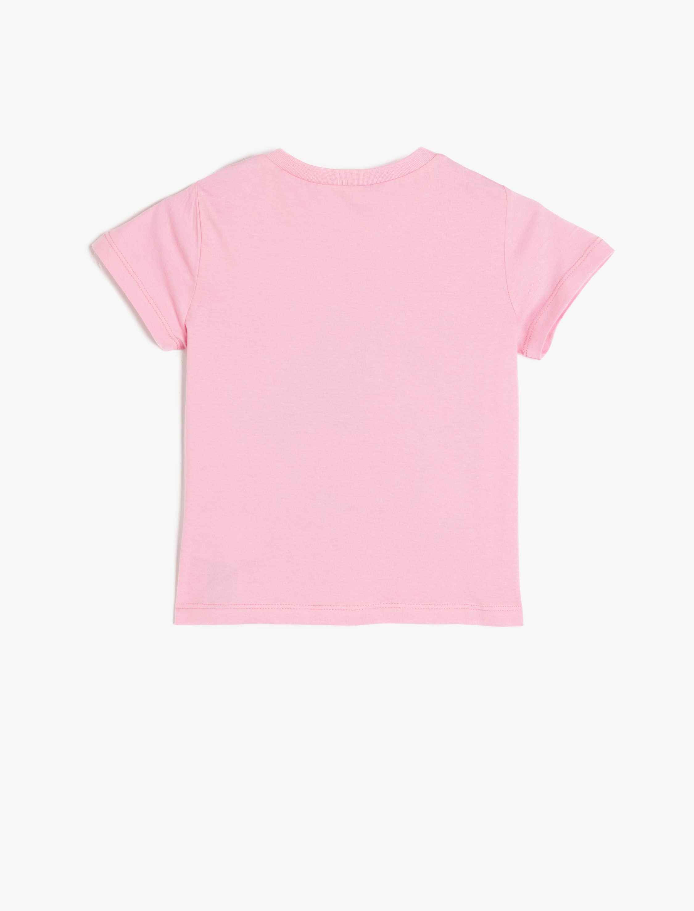  Kız Çocuk Pamuklu Bisiklet Yaka Kısa Kollu Çilek Baskılı Tişört