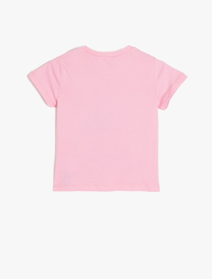 Kız Çocuk Pamuklu Bisiklet Yaka Kısa Kollu Çilek Baskılı Tişört