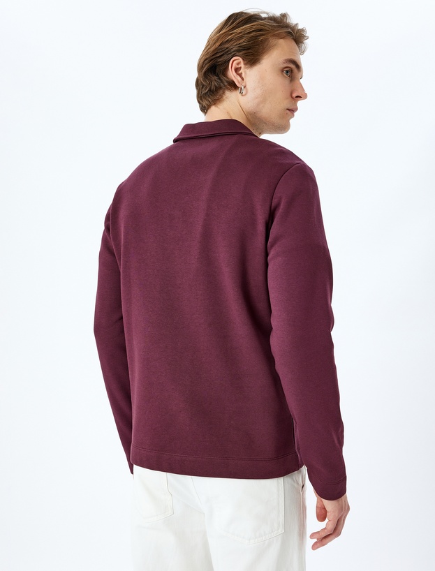 Slogan İşlemeli Pamuk Karışımlı Dikiş Detaylı Yarım Fermuarlı Sweatshirt_3