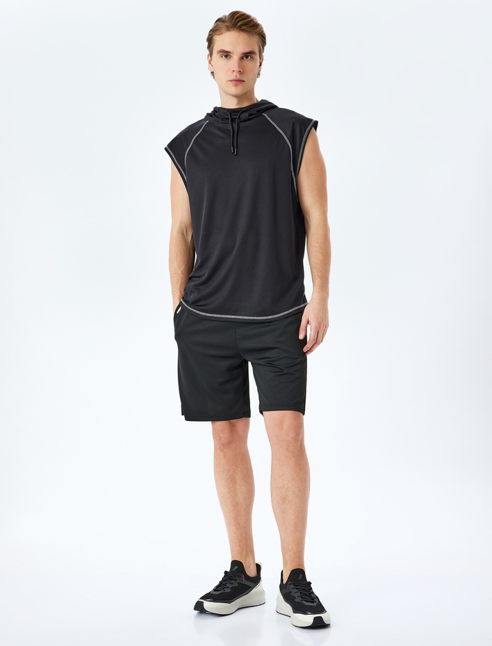  Kapşonlu Dikiş Detaylı Oversize Kolsuz Spor Atlet