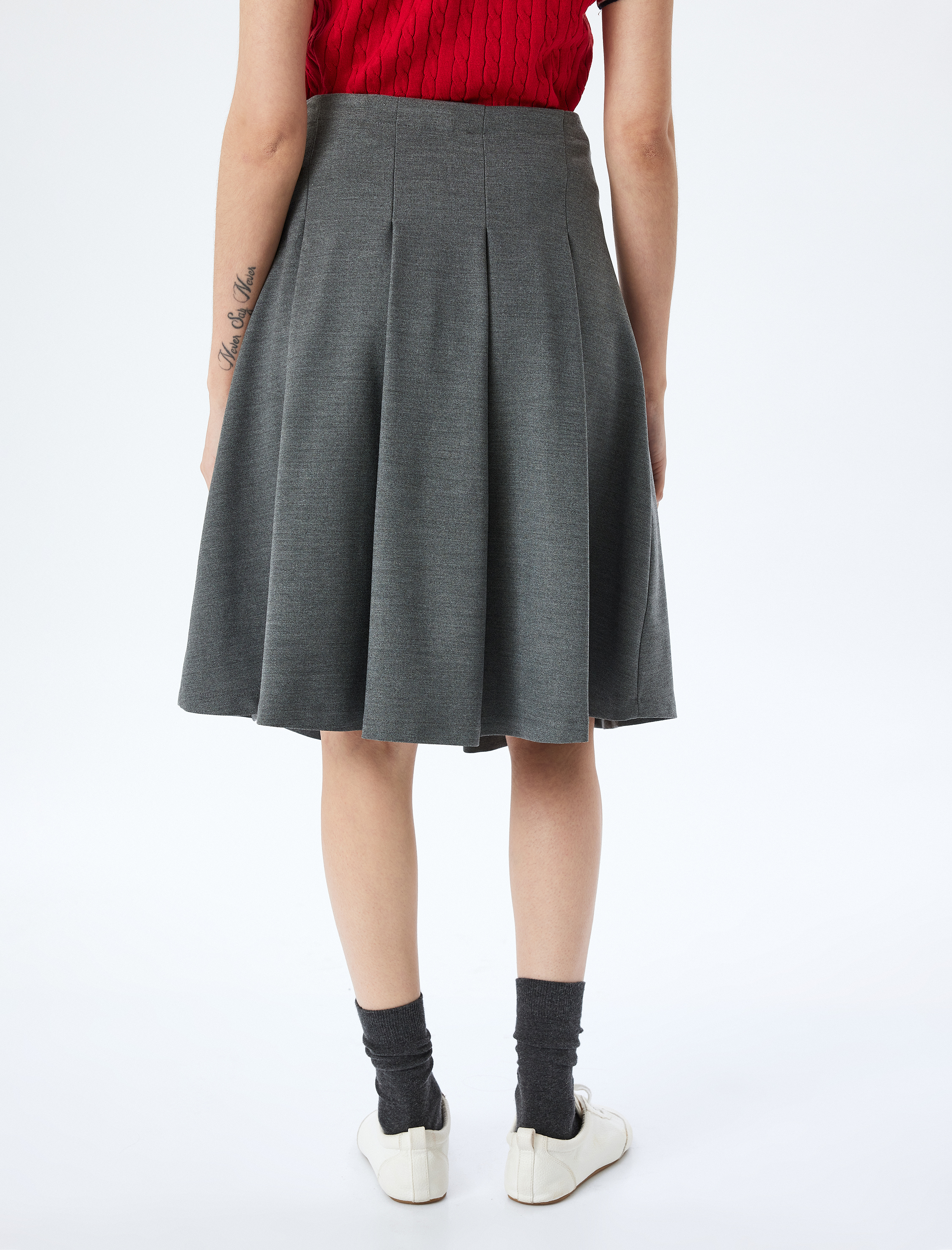 Kalın Piliseli Midi Boy Yırtmaç Detaylı Etek