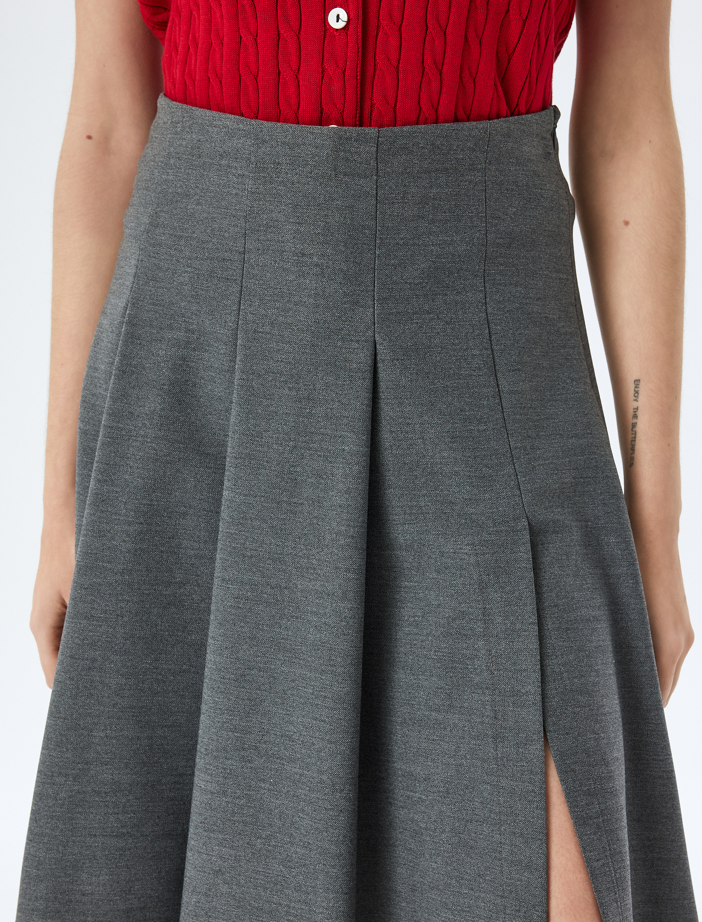 Kalın Piliseli Midi Boy Yırtmaç Detaylı Etek