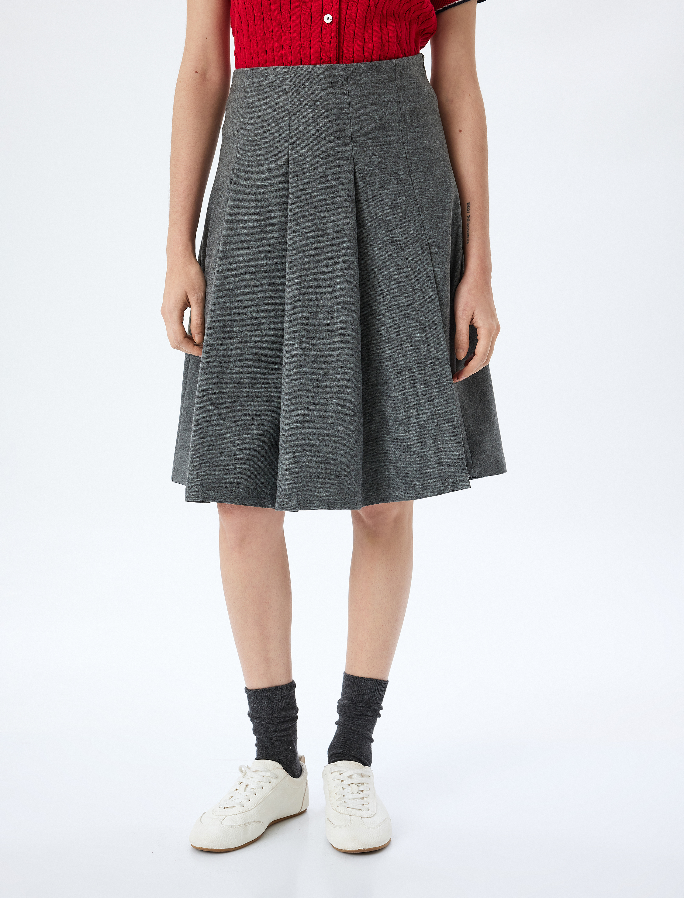 Kalın Piliseli Midi Boy Yırtmaç Detaylı Etek