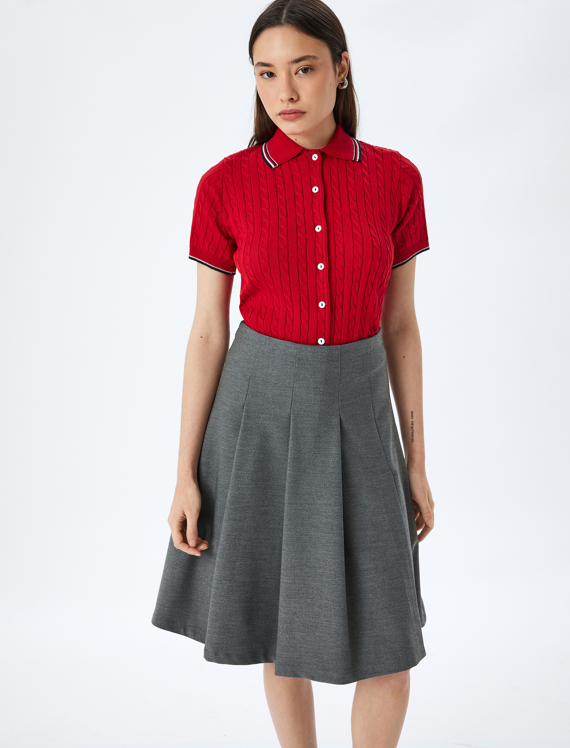 Kalın Piliseli Midi Boy Yırtmaç Detaylı Etek