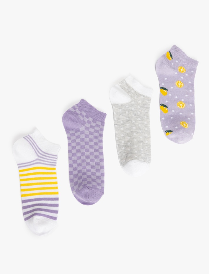 Kadın 4'lü Çok Renkli Puantiyeli Patik Çorap Seti
