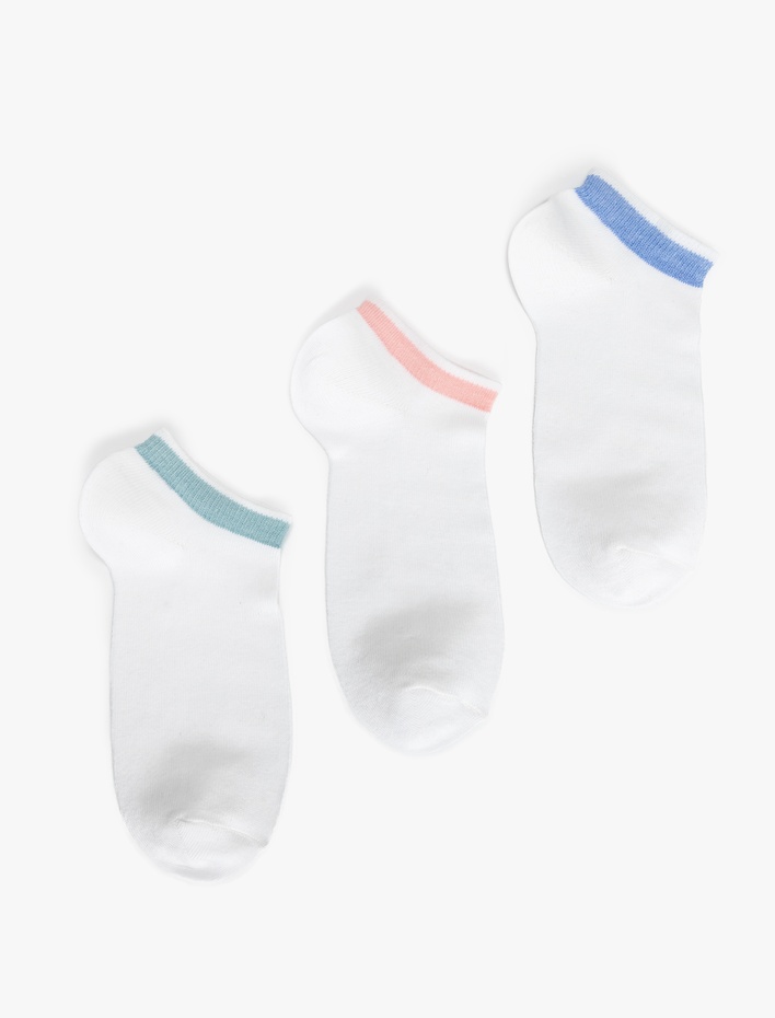 Kadın 3'lü Çok Renkli Şerit Detaylı Patik Çorap Seti