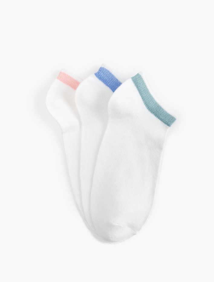 Kadın 3'lü Çok Renkli Şerit Detaylı Patik Çorap Seti