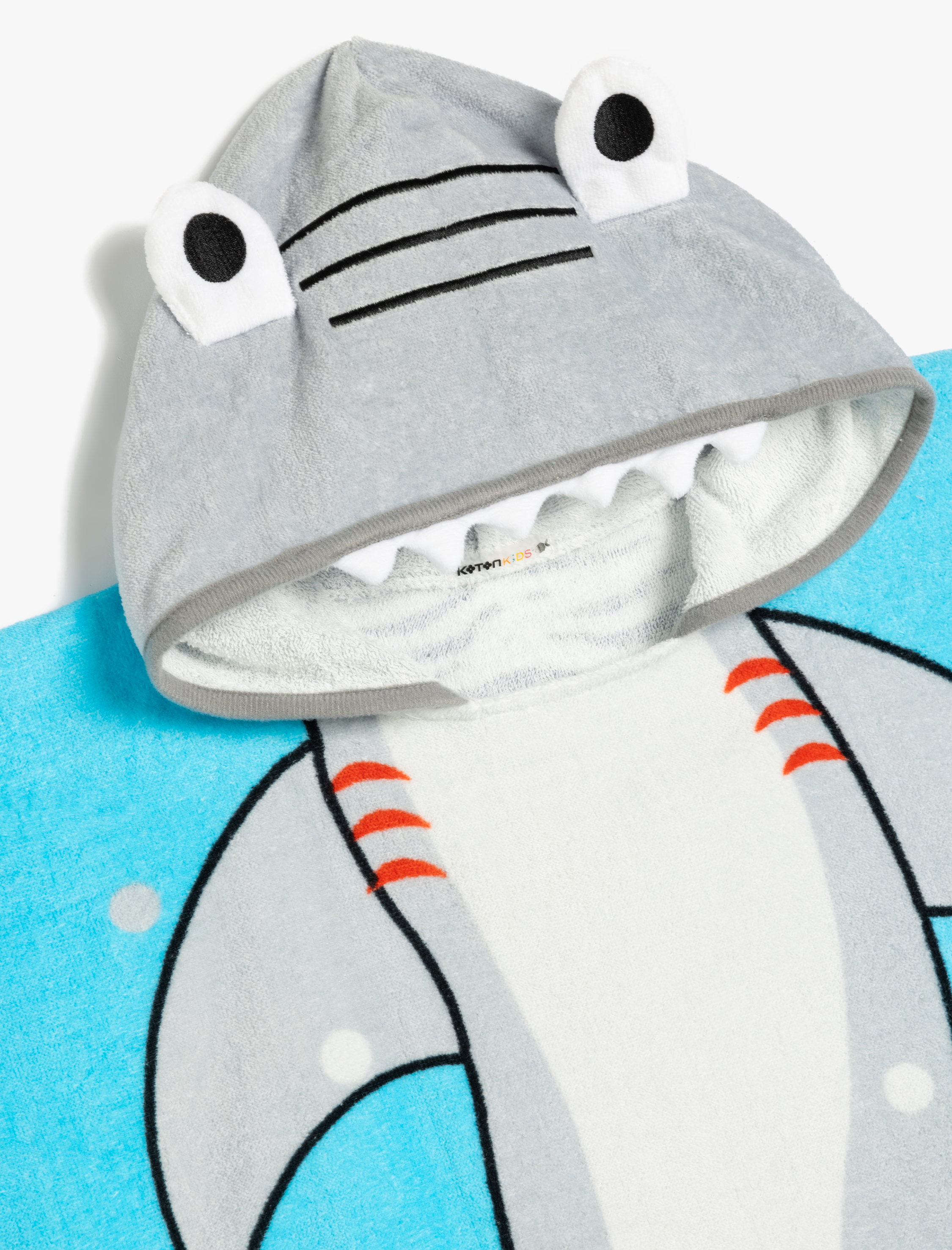  Erkek Çocuk Pamuklu Köpek Balığı Baskılı Kapşonlu Panço Havlu