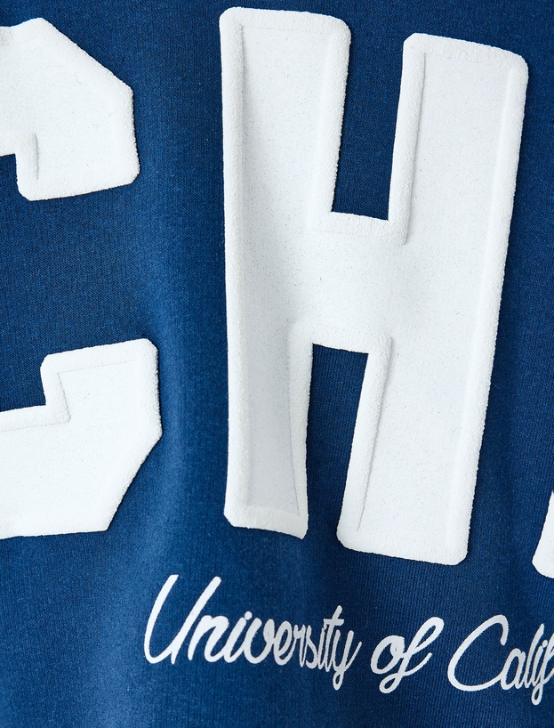 Slogan Baskılı Kayık Yaka Uzun Kollu Crop Sweatshirt_5