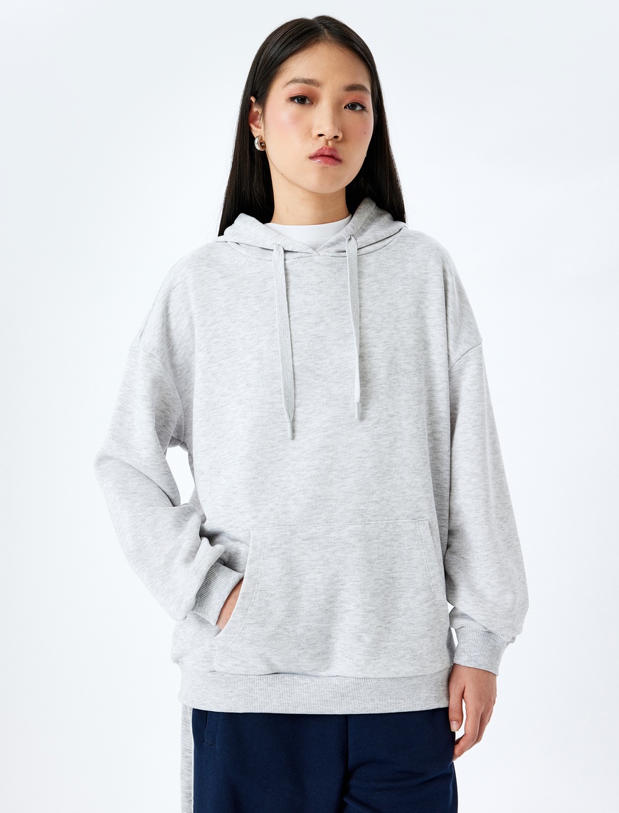   Kapüşonlu Kanguru Cepli Pamuklu Basic Sweatshirt