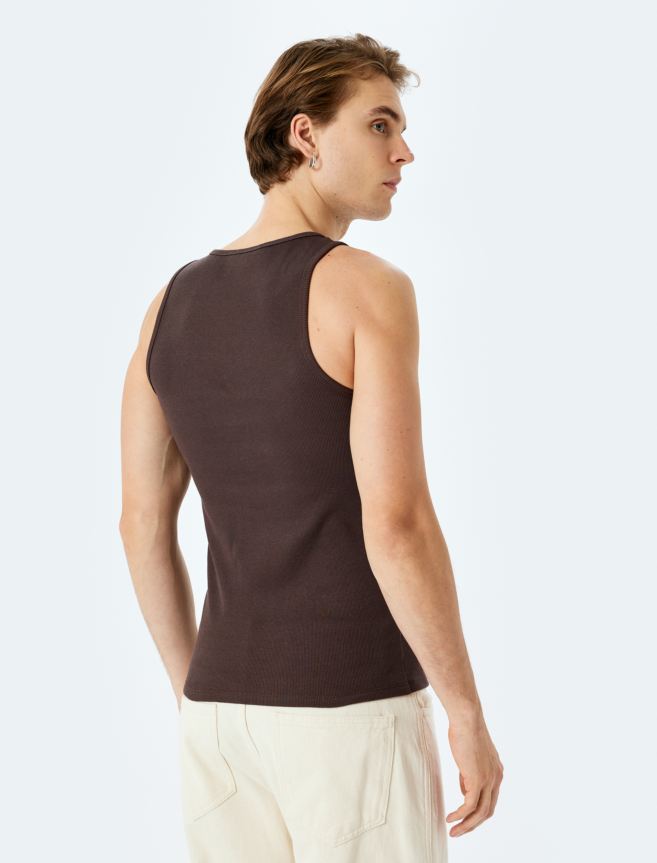   Bisiklet Yaka Slim Fit Kolsuz Fitilli Basic Atlet