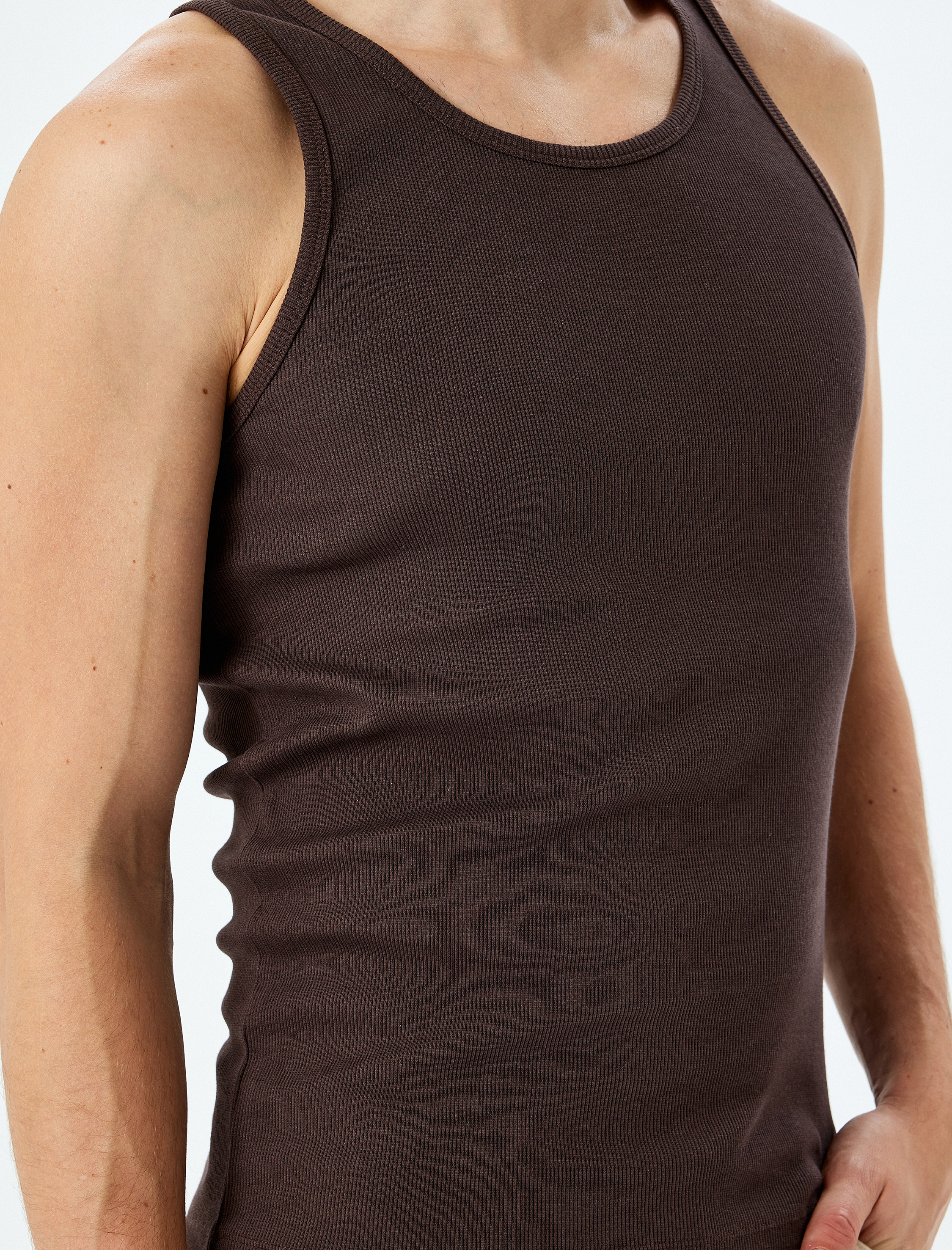   Bisiklet Yaka Slim Fit Kolsuz Fitilli Basic Atlet