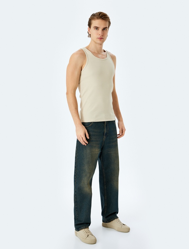 Bisiklet Yaka Slim Fit Kolsuz Fitilli Basic Atlet_1