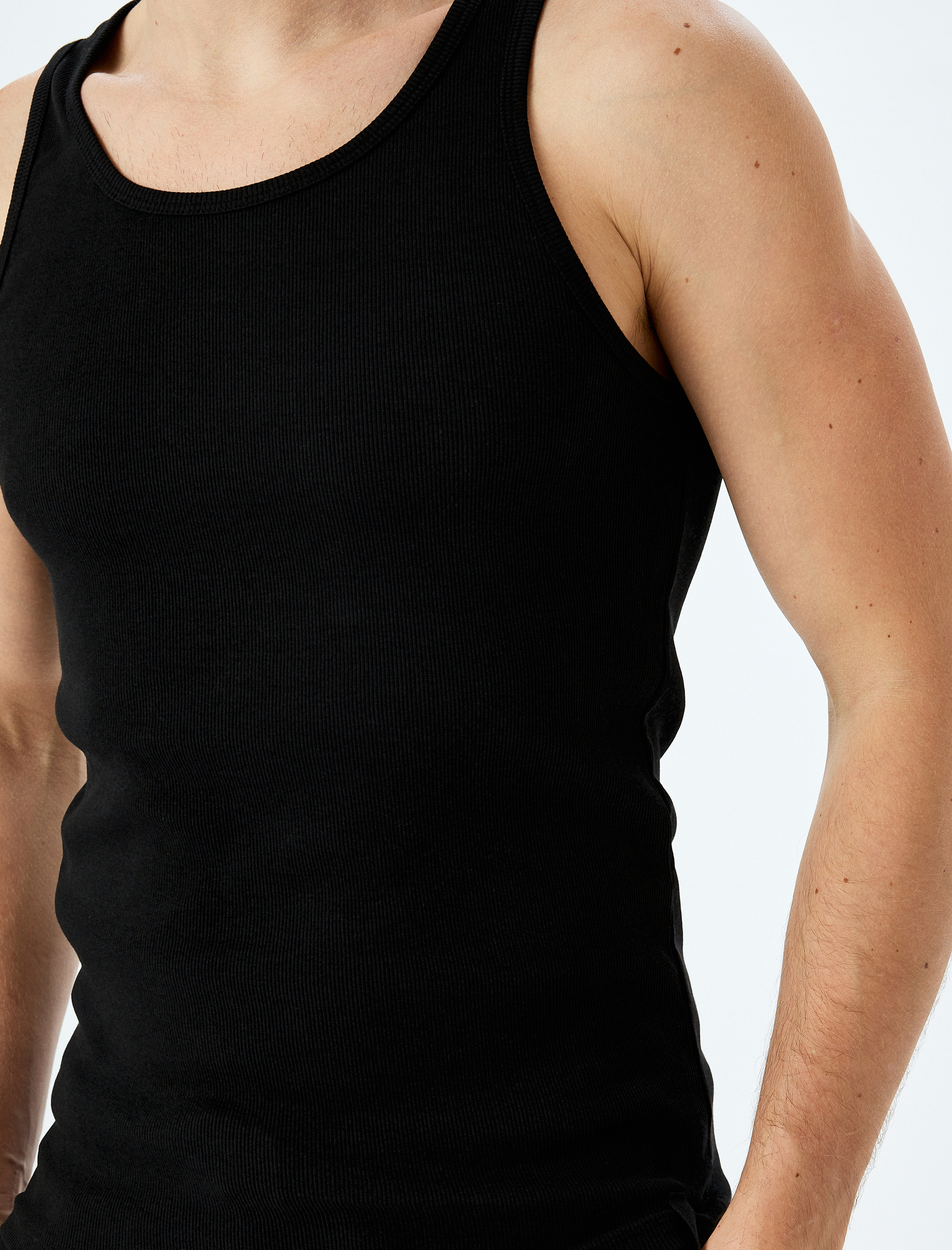   Bisiklet Yaka Slim Fit Kolsuz Fitilli Basic Atlet