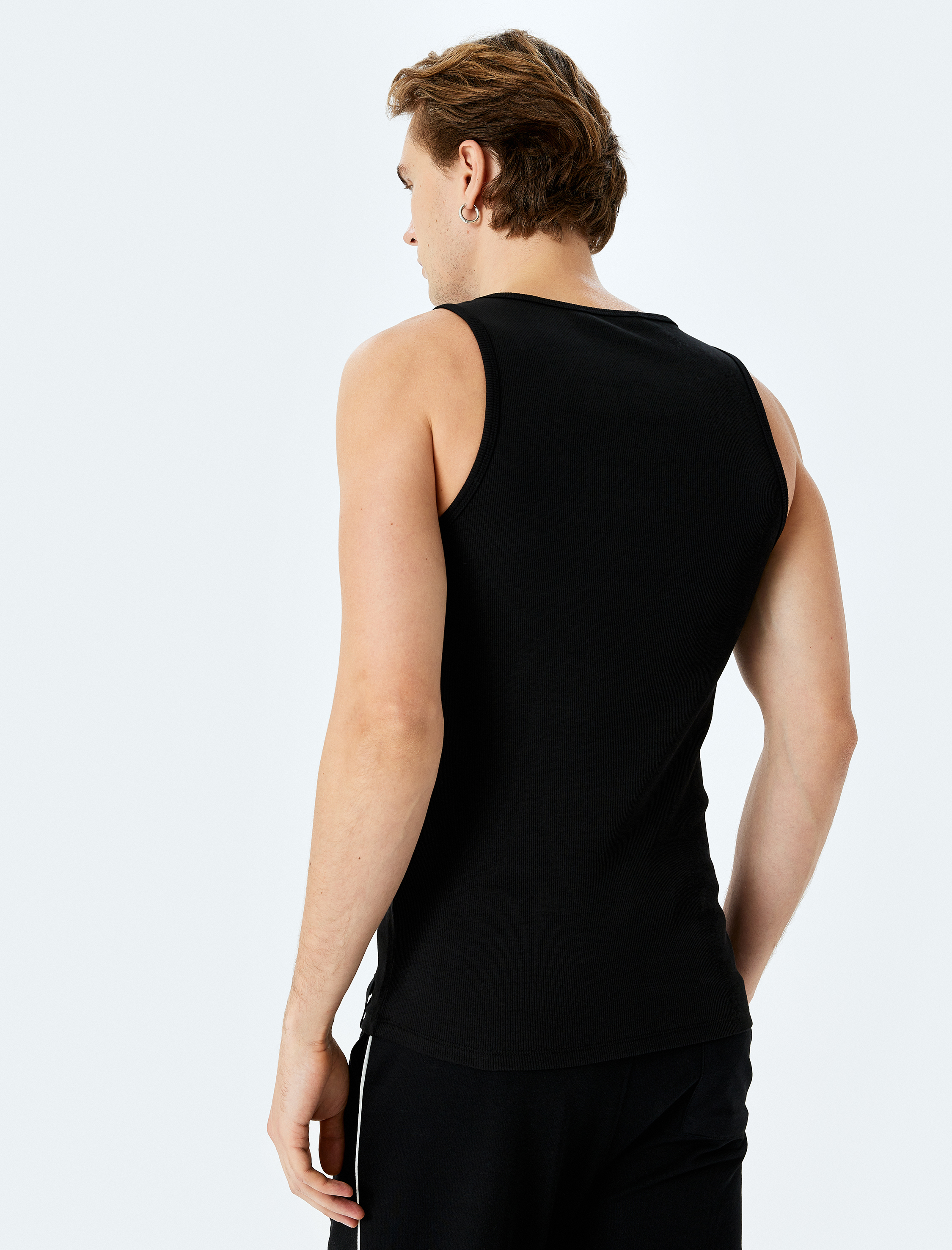   Bisiklet Yaka Slim Fit Kolsuz Fitilli Basic Atlet