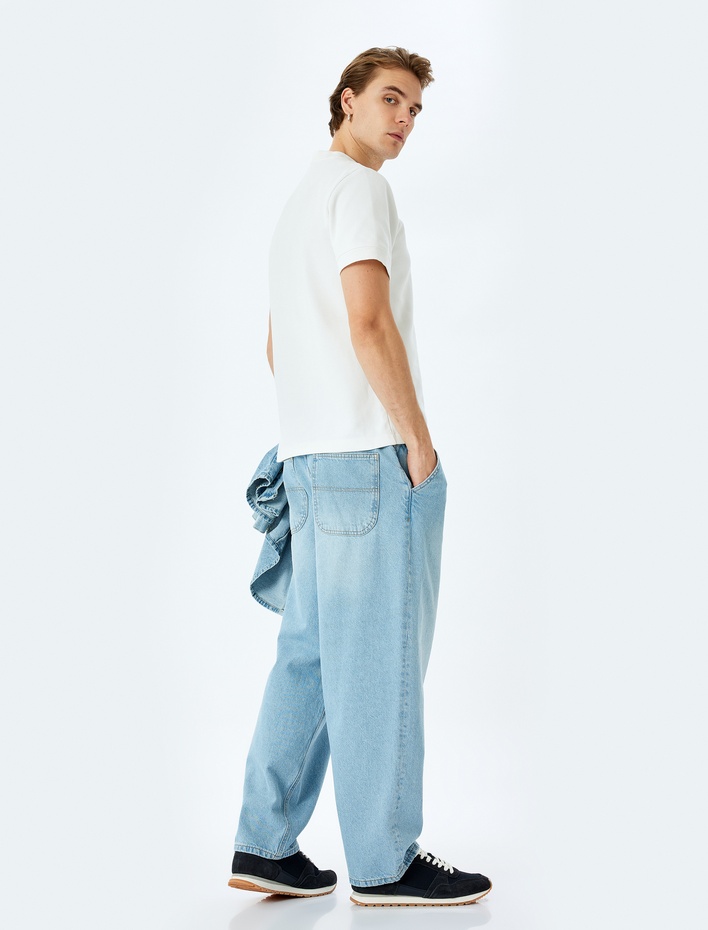  Normal Bel Pamuklu Cep Detaylı Bol Skater Jean Pantolon