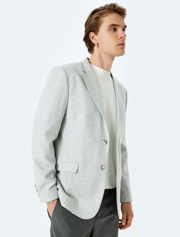 Slim Fit Pamuk Karışımlı Cep Detaylı Mono Yaka Blazer Ceket_1