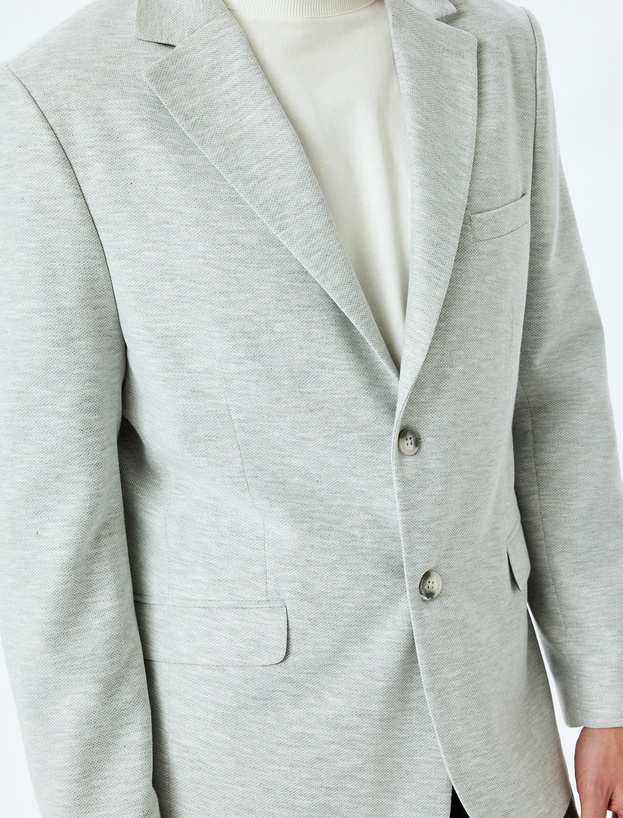 Slim Fit Pamuk Karışımlı Cep Detaylı Mono Yaka Blazer Ceket_4