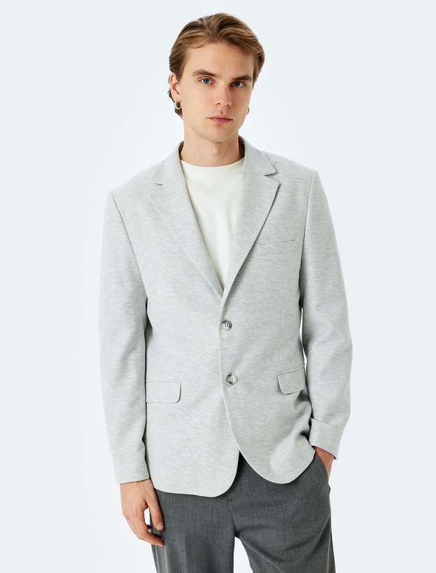Slim Fit Pamuk Karışımlı Cep Detaylı Mono Yaka Blazer Ceket_2