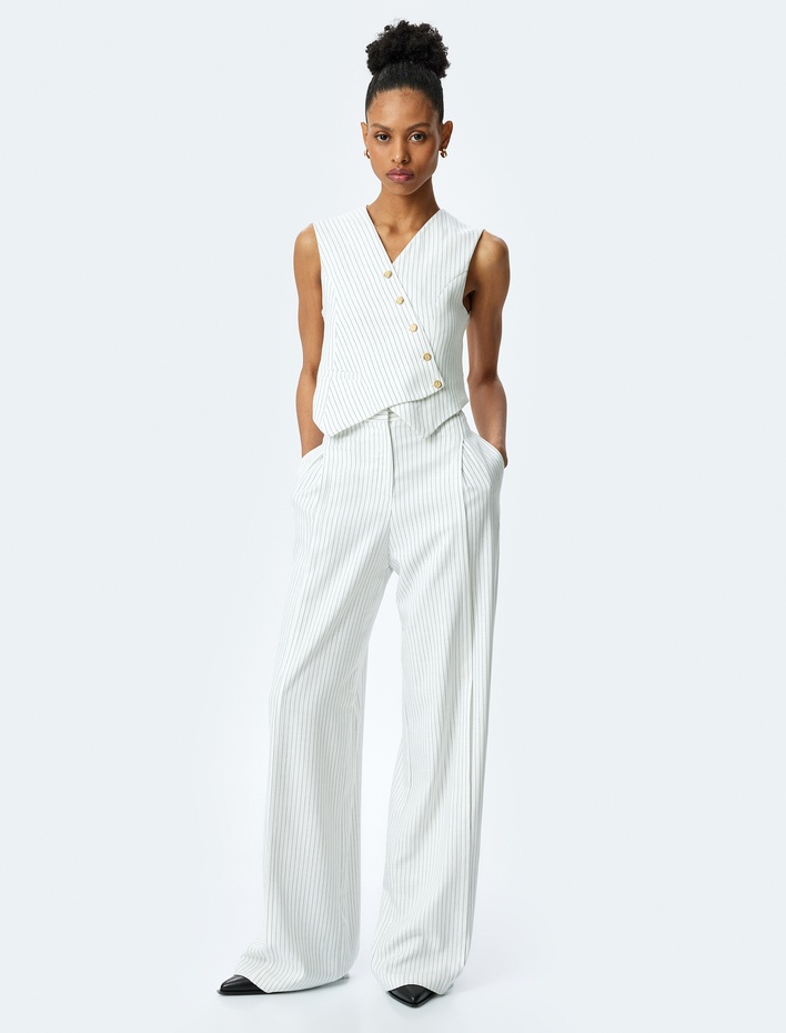  Viskon Kumaş Karışımlı Cepli Yüksek Bel Palazzo Pantolon