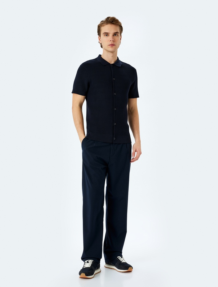  Viskon Kısa Kollu Düğmeli Polo Yaka Triko Tişört