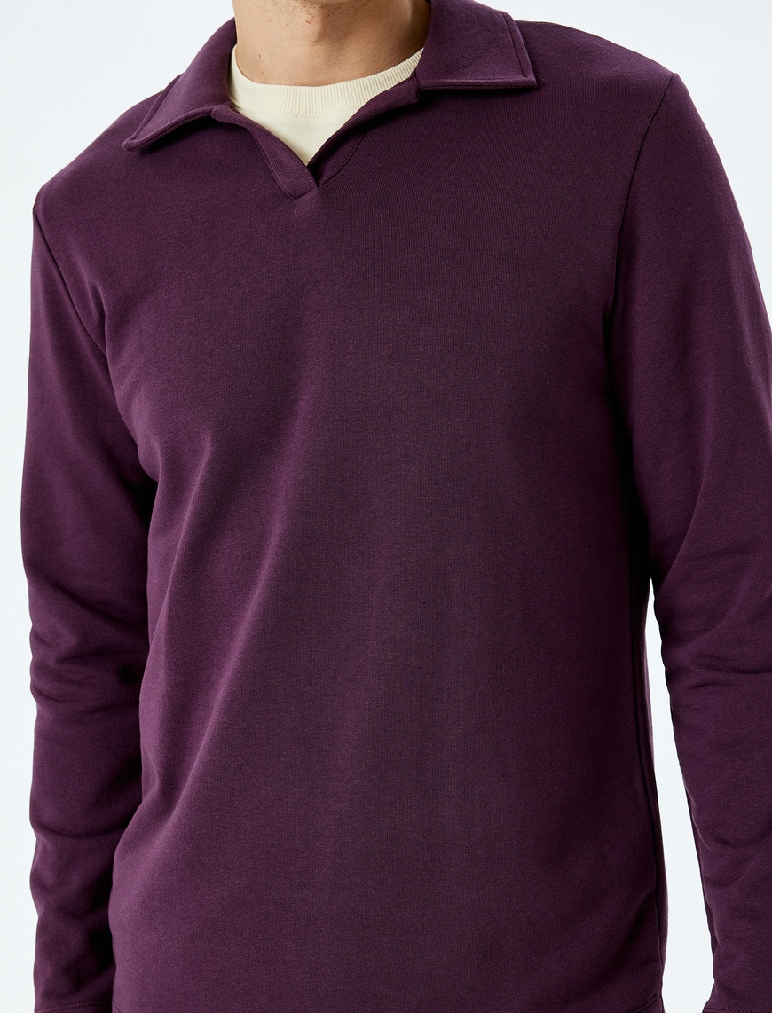   Uzun Kollu Pamuk Karışımlı Basic Polo Yaka Sweatshirt