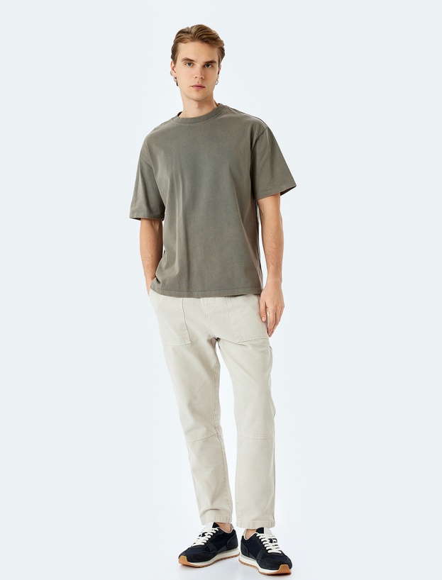 Pamuklu Chino Cepli Dikiş Detaylı Straight Fit Beli Bağcıklı Pantolon_1