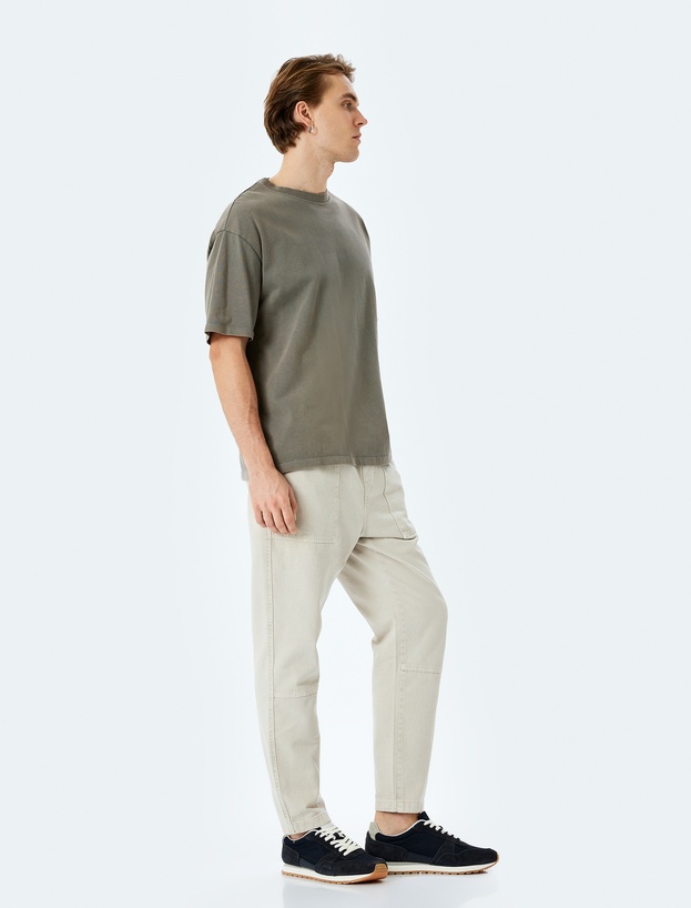 Pamuklu Chino Cepli Dikiş Detaylı Straight Fit Beli Bağcıklı Pantolon_0