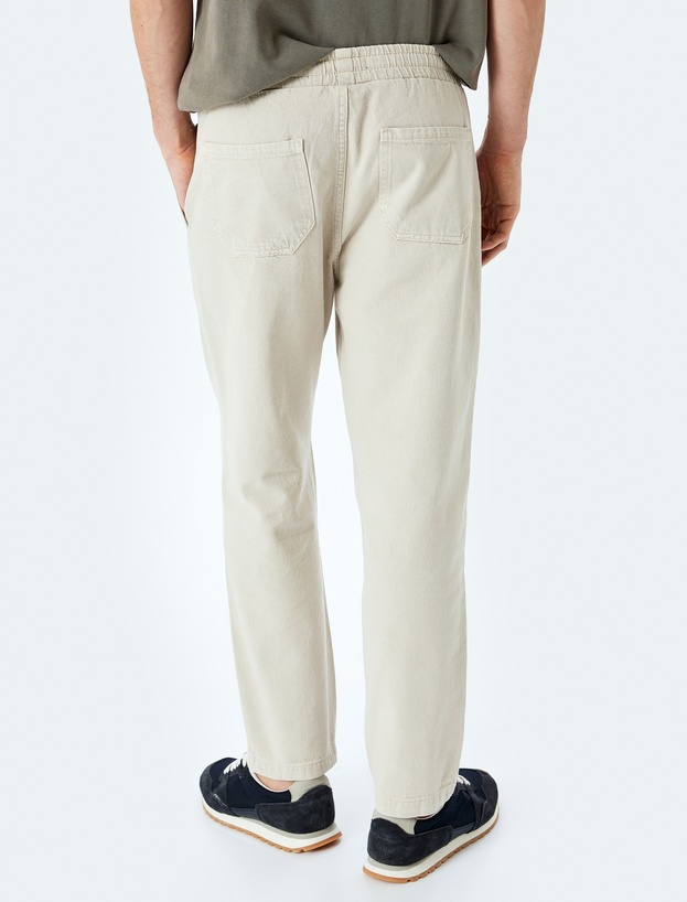 Pamuklu Chino Cepli Dikiş Detaylı Straight Fit Beli Bağcıklı Pantolon_3