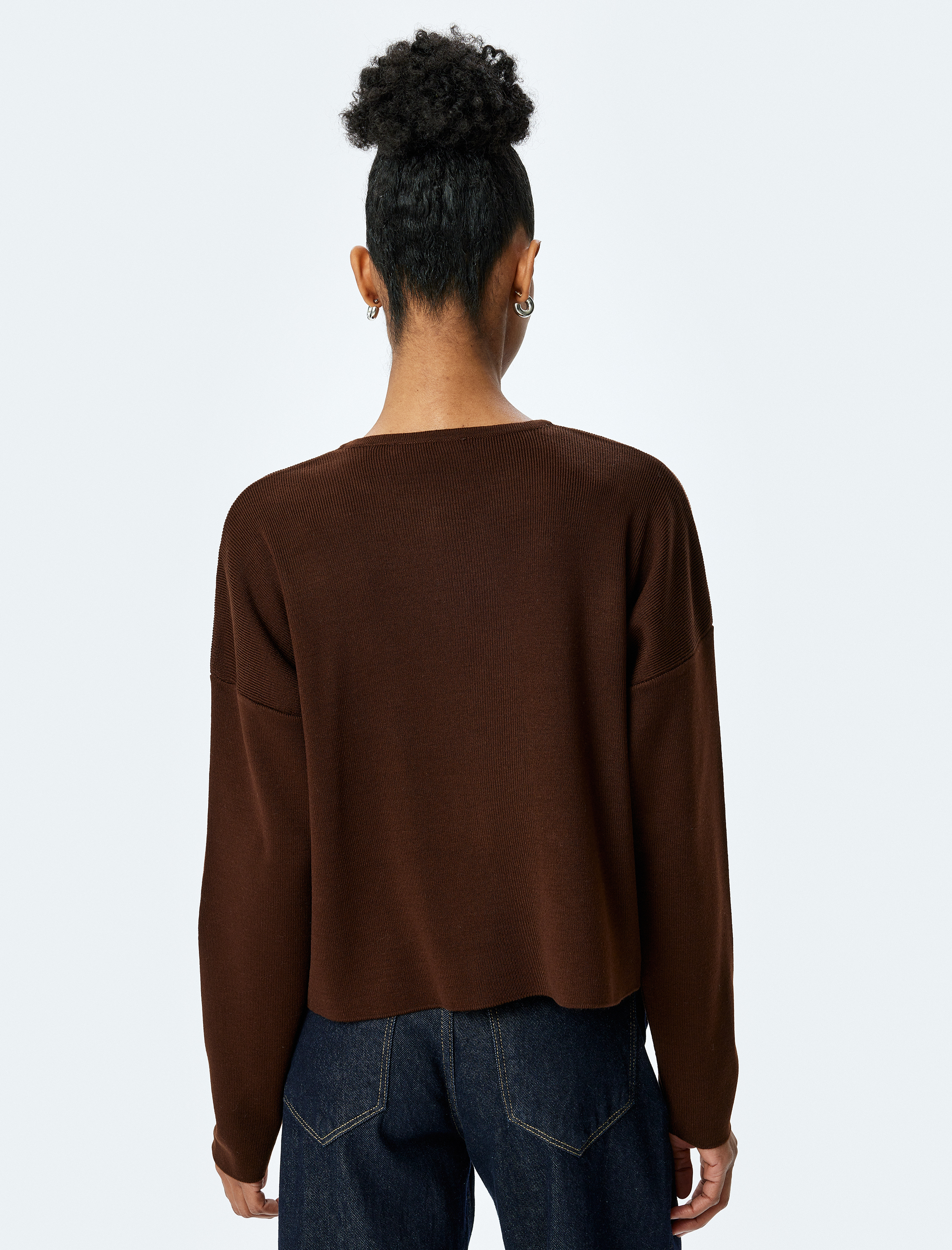   Uzun Kollu Bisiklet Yaka Düğmeli Triko Hırka