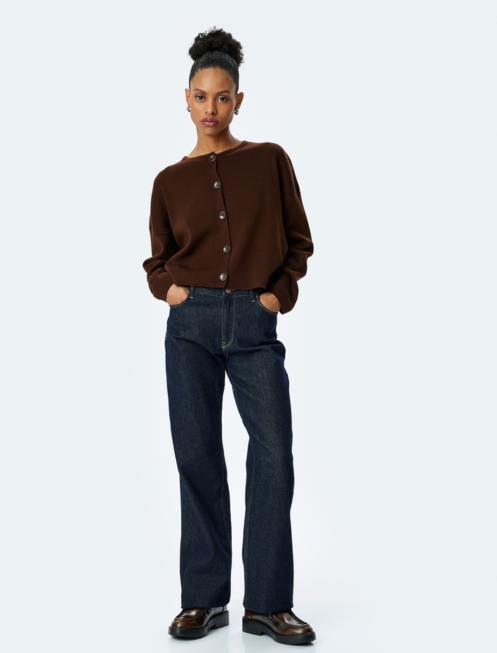  Uzun Kollu Bisiklet Yaka Düğmeli Triko Hırka