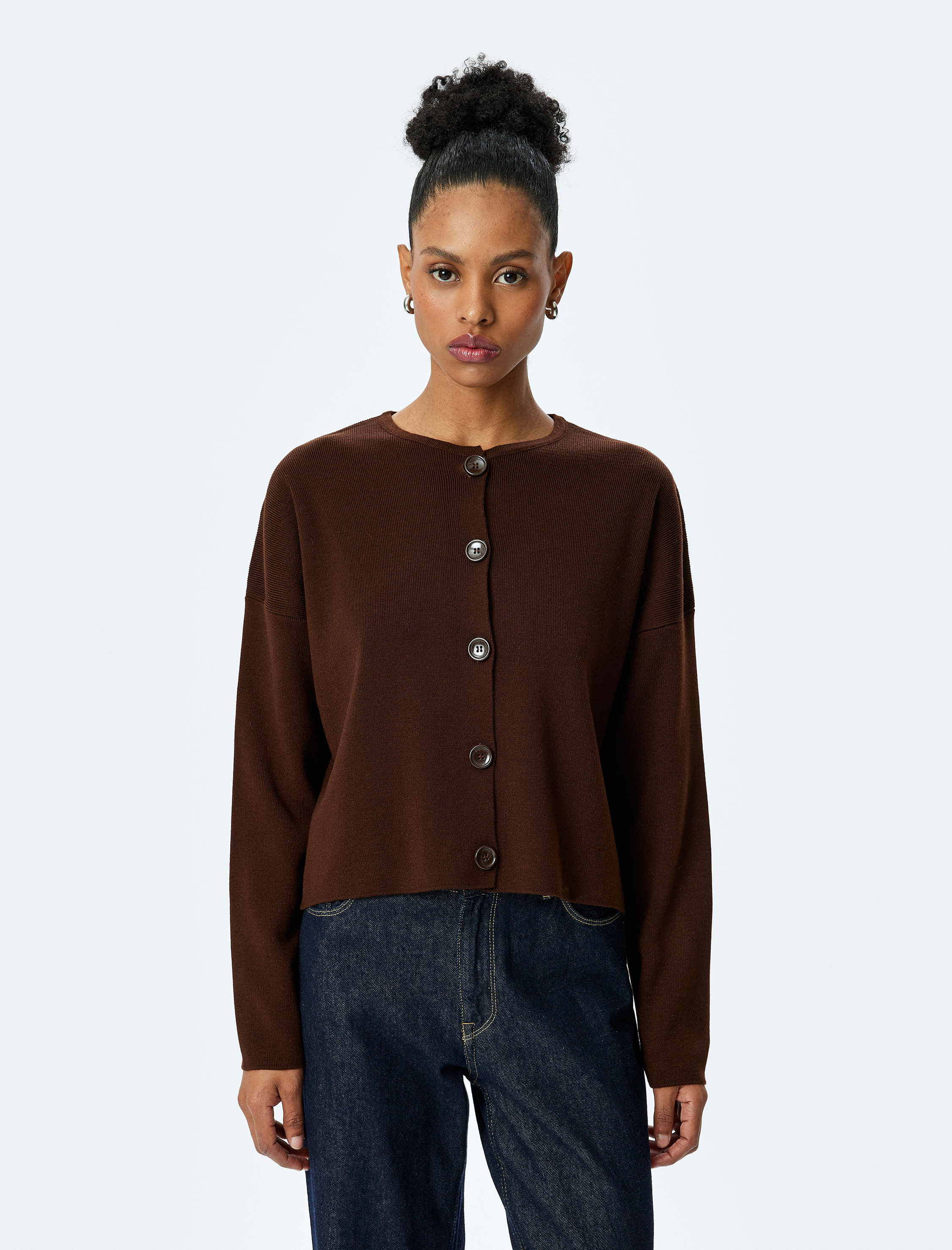   Uzun Kollu Bisiklet Yaka Düğmeli Triko Hırka