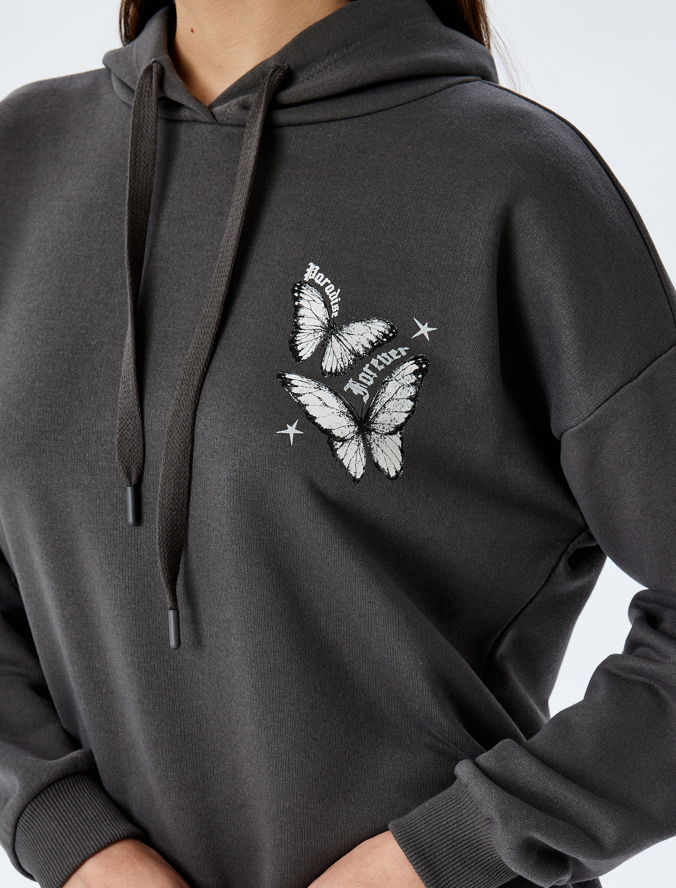   Kapüşonlu Arkası Baskılı Oversize Sweatshirt