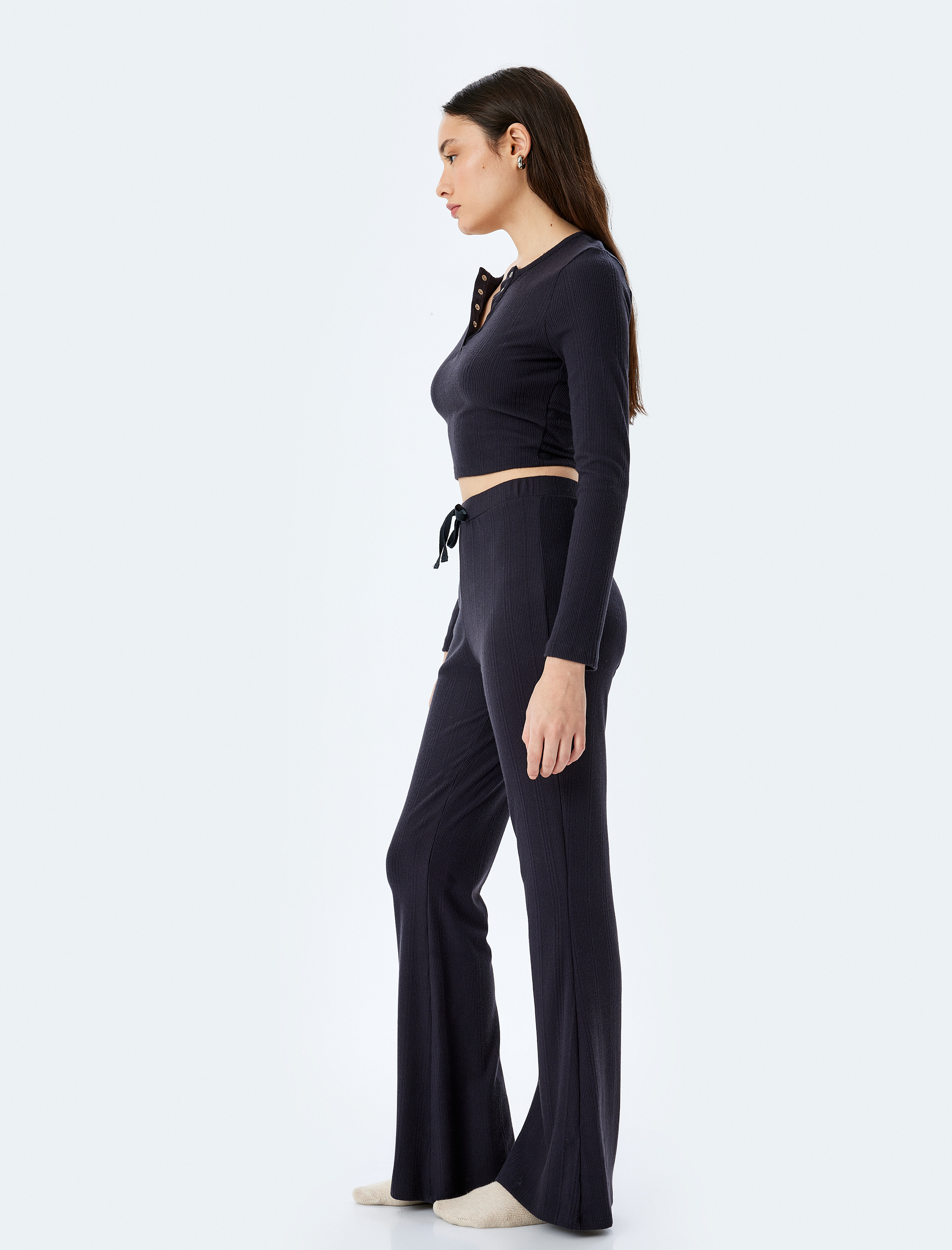 Beli Bağlama Detaylı İspanyol Paça Pijama Altı