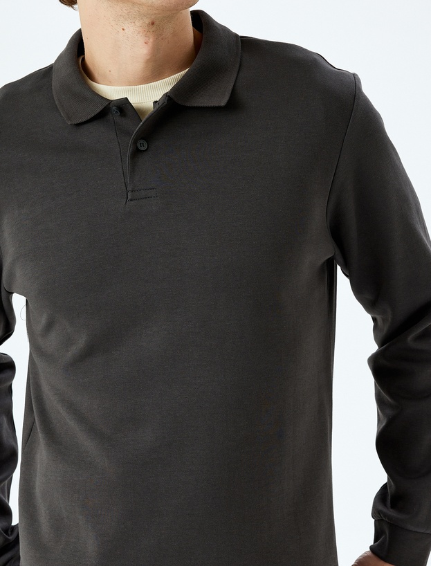 Pamuklu İnterlok Kumaş Polo Yaka Sweatshirt_4