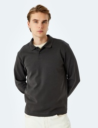 Pamuklu İnterlok Kumaş Polo Yaka Sweatshirt