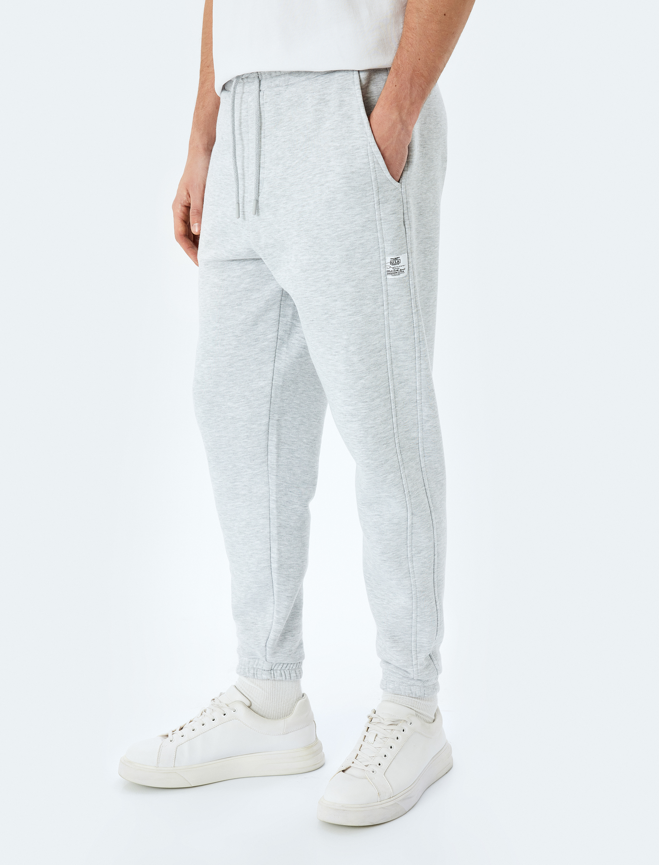   Pamuk Karışımlı Cepli Dikiş Detaylı Şardonlu Lastikli Paça Beli Bağcıklı Jogger Kışlık Eşofman Altı