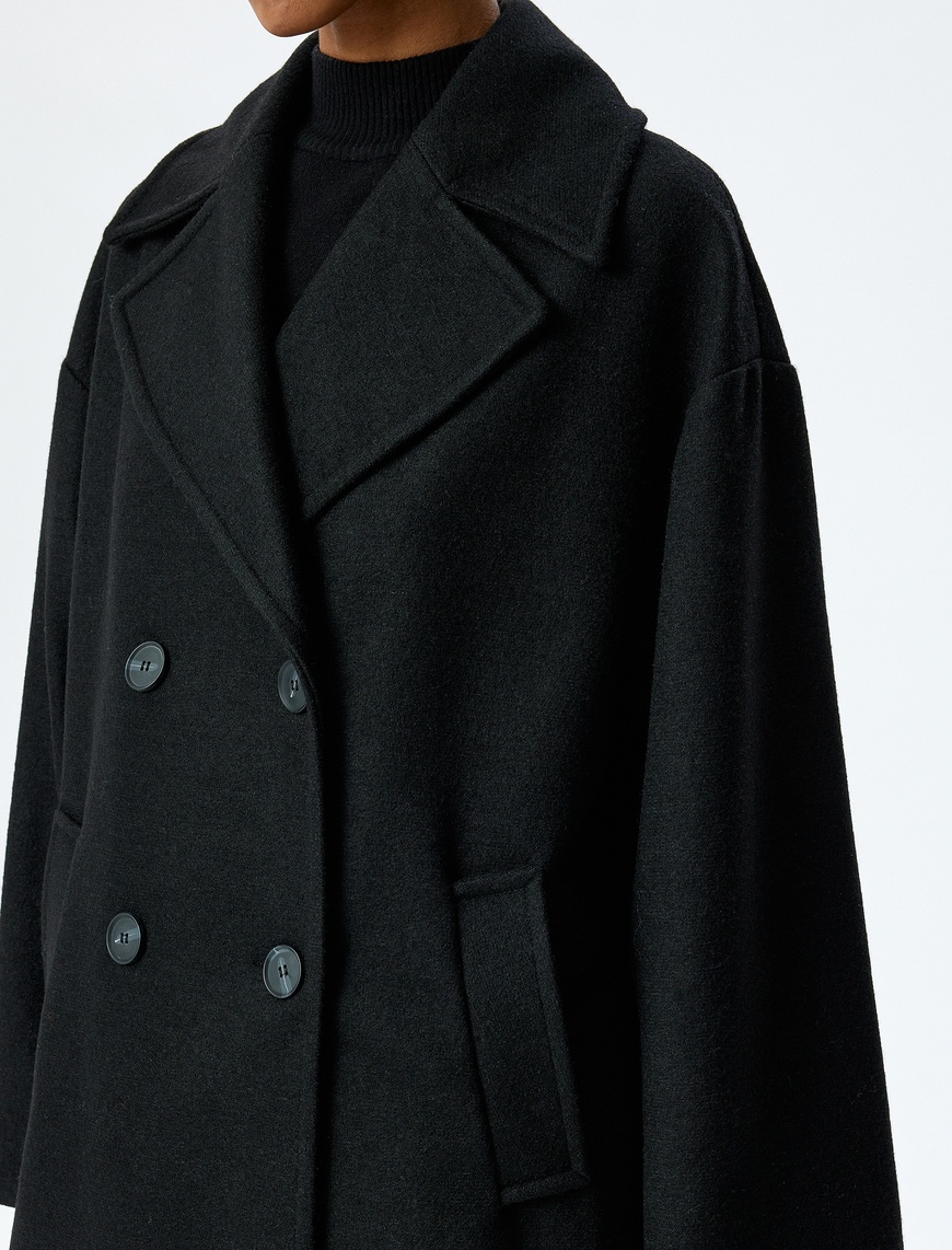   Cepli Düğmeli Kruvaze Oversize Kaşe Kaban