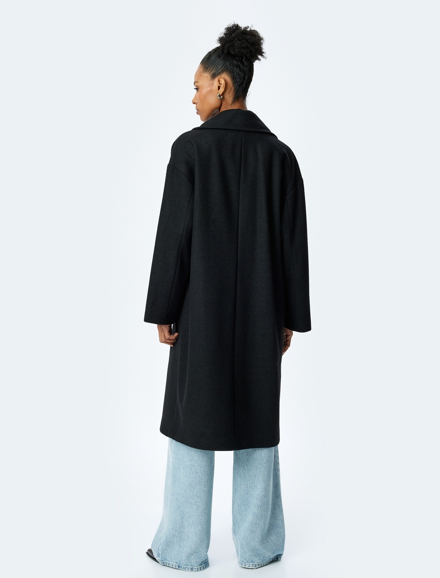   Cepli Düğmeli Kruvaze Oversize Kaşe Kaban